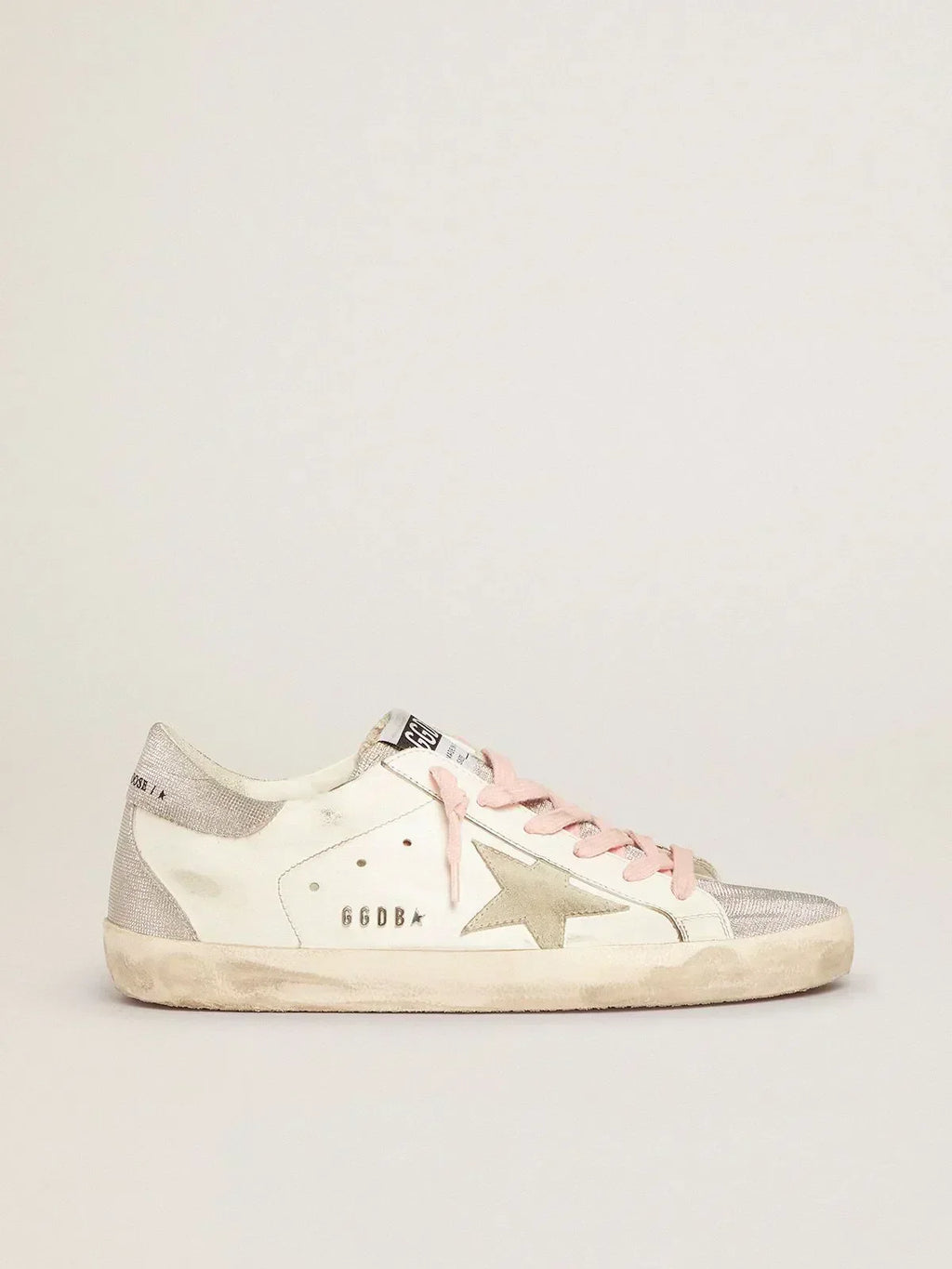 Super-Star sneakers with silver glitter tongue and heel tab with checkered pattern