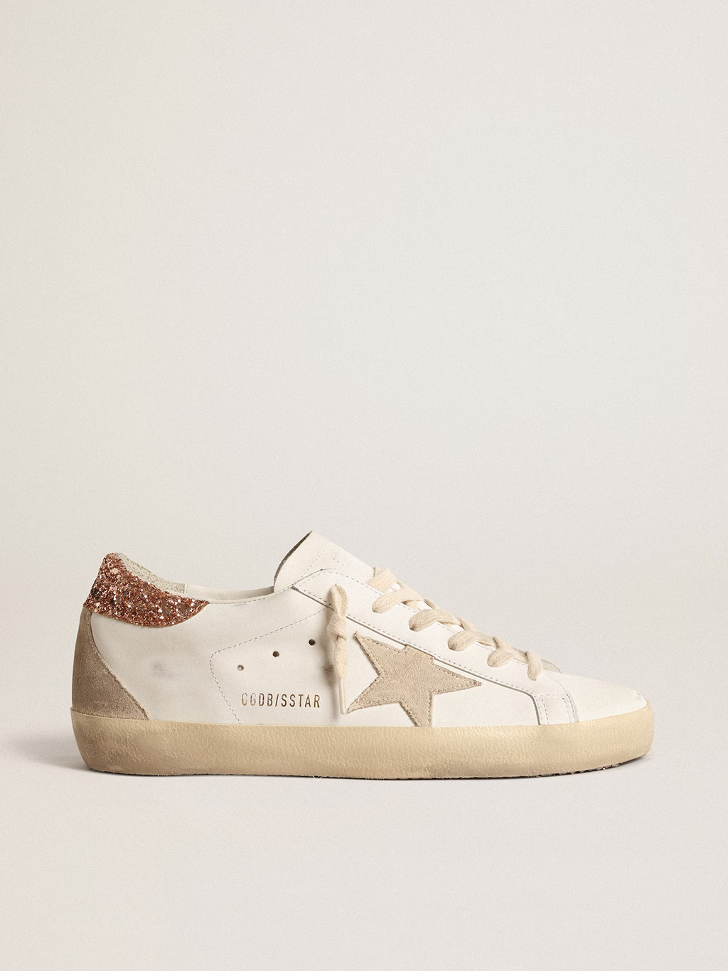 Women's Super-Star with a suede star and peach-pink glitter heel tab