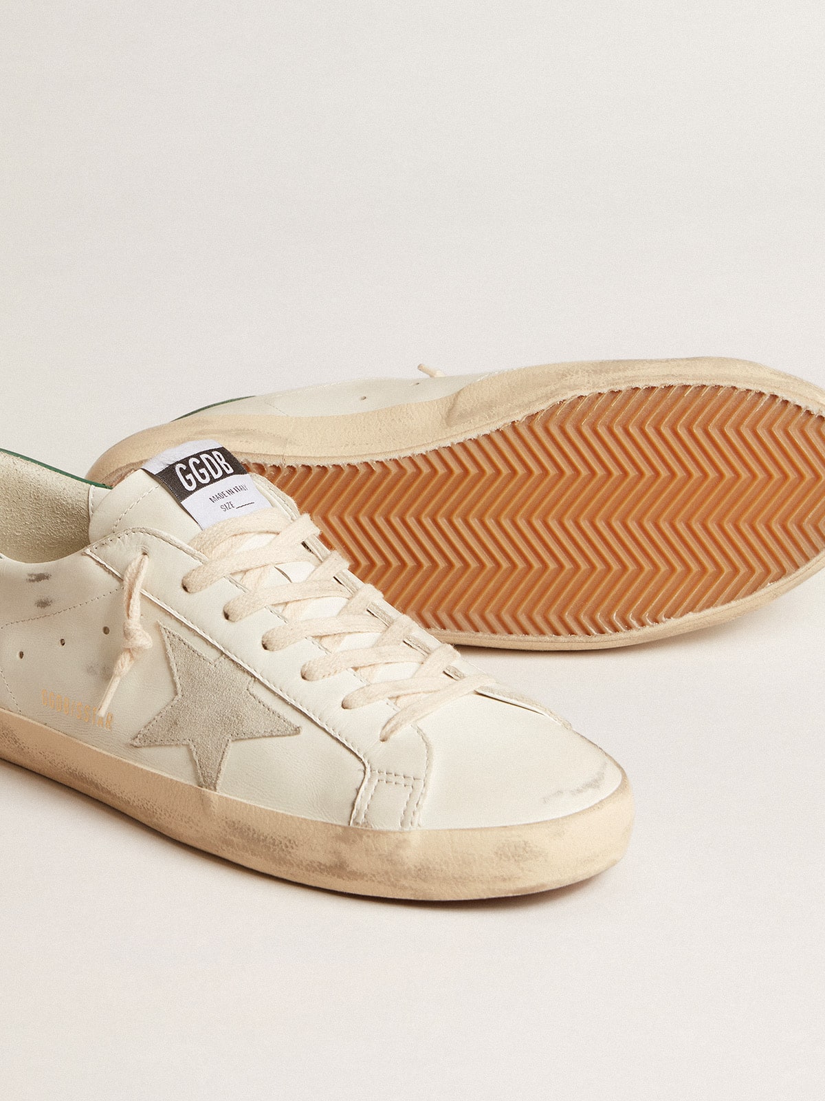 Men's Super-Star with ice-gray suede star and green leather heel tab