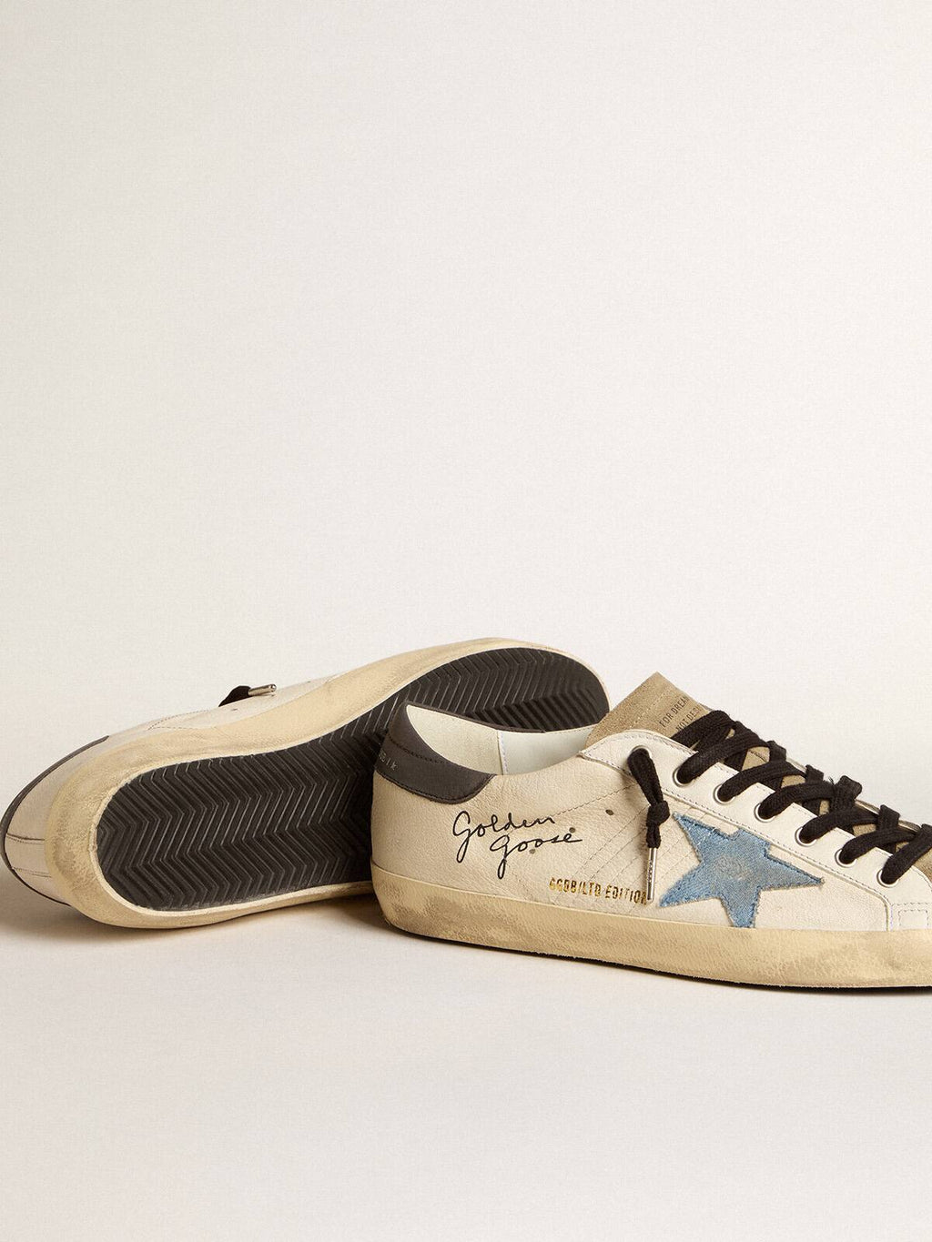 Super-Star LTD de hombre en napa con estrella de denim y lengüeta del talón de piel gris