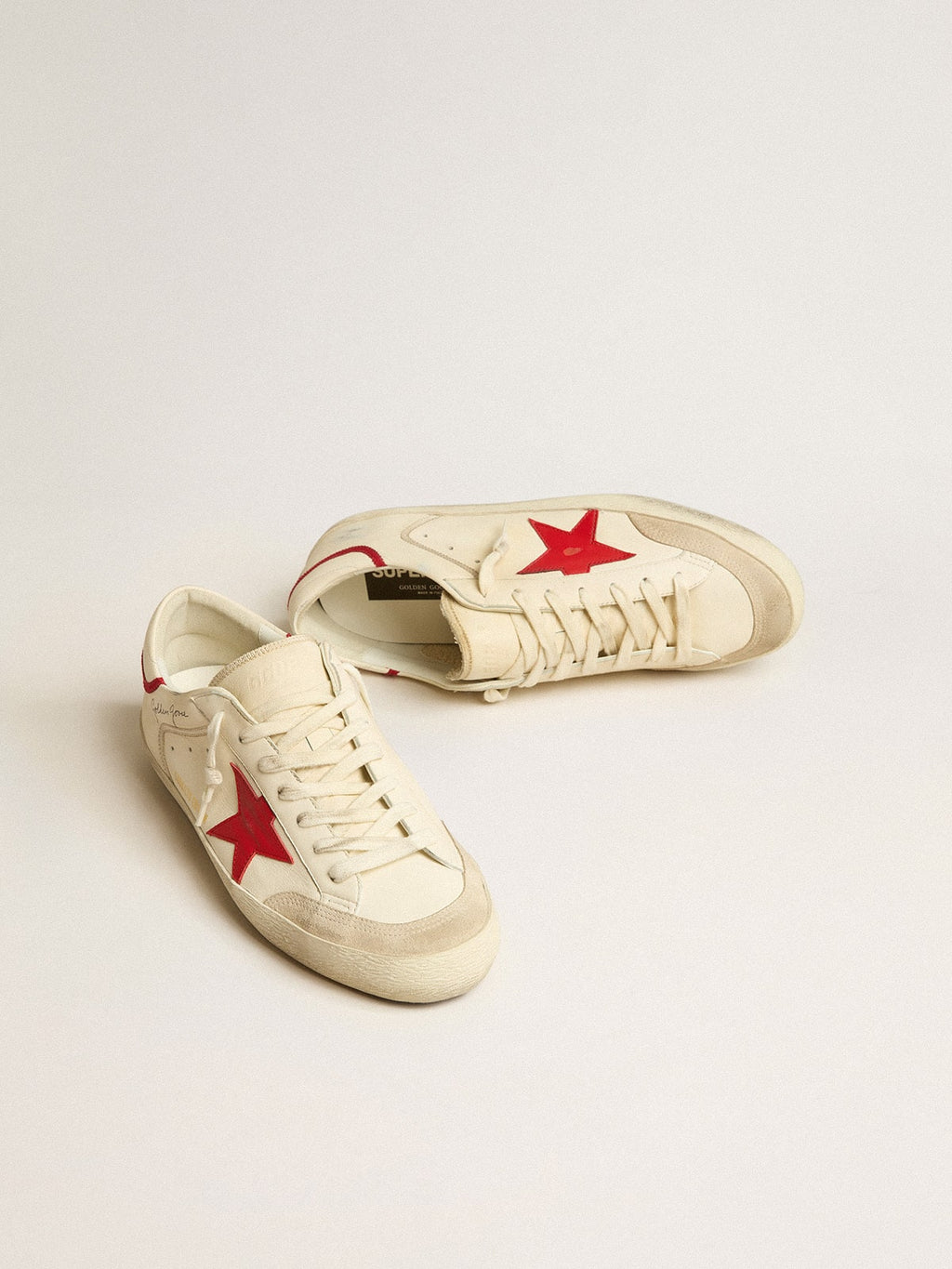 Super-Star LTD de hombre en napa con estrella de cuero rojo y puntera de ante color perla