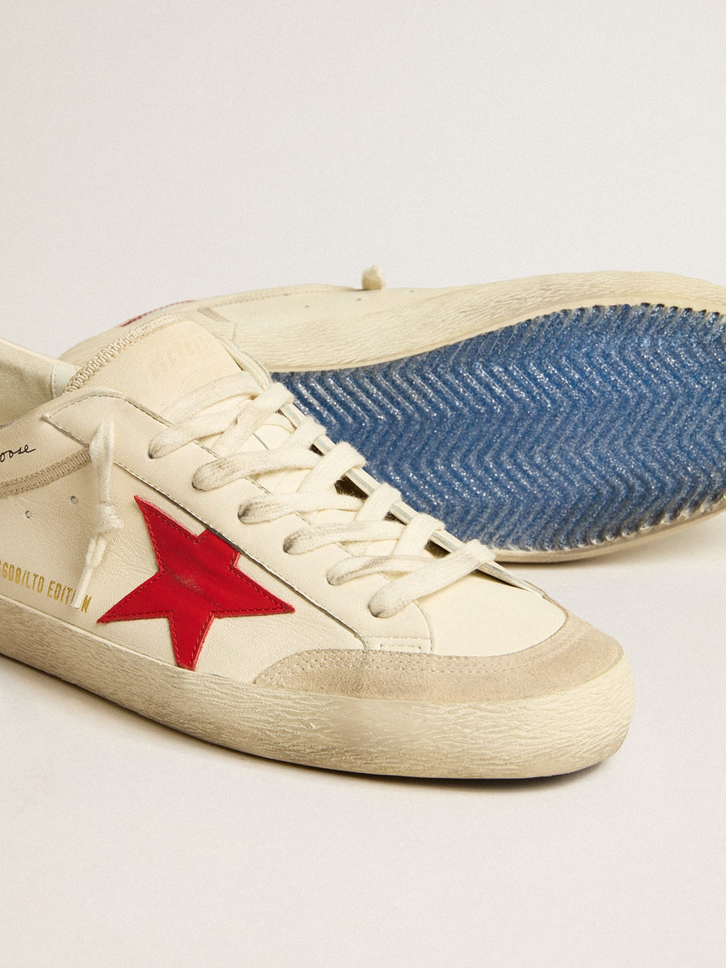 Super-Star LTD de hombre en napa con estrella de cuero rojo y puntera de ante color perla