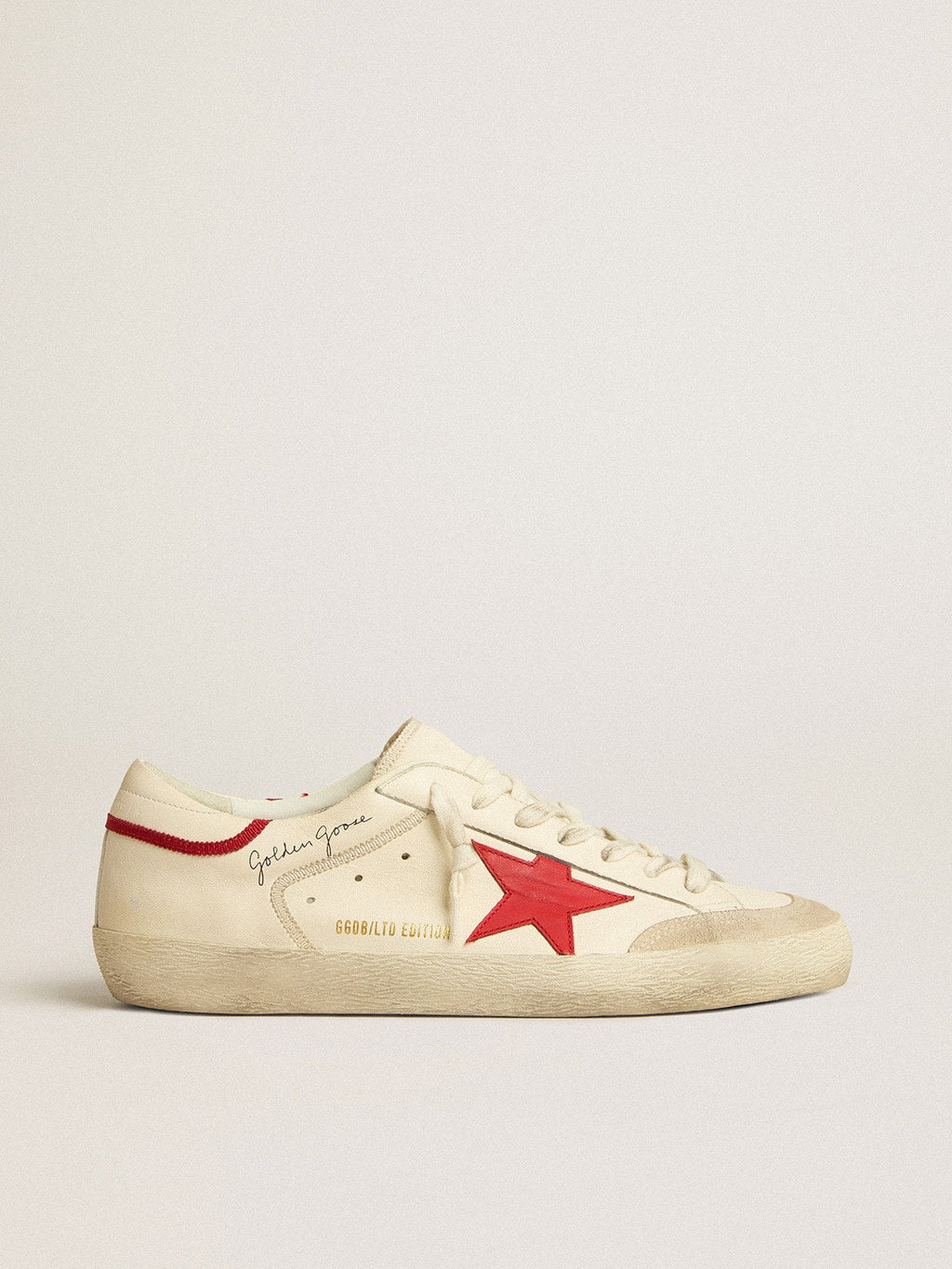 Super-Star LTD de hombre en napa con estrella de cuero rojo y puntera de ante color perla