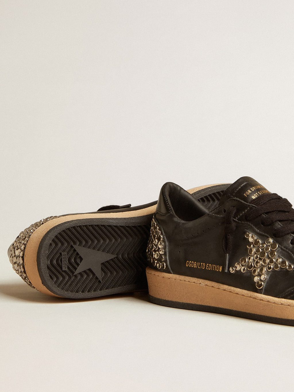 Men's Ball Star LAB in black nappa with studded black leather star