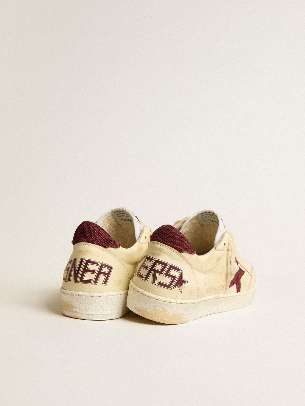 Men's Ball Star en napa beige con estrella y lengüeta en rejilla burdeos