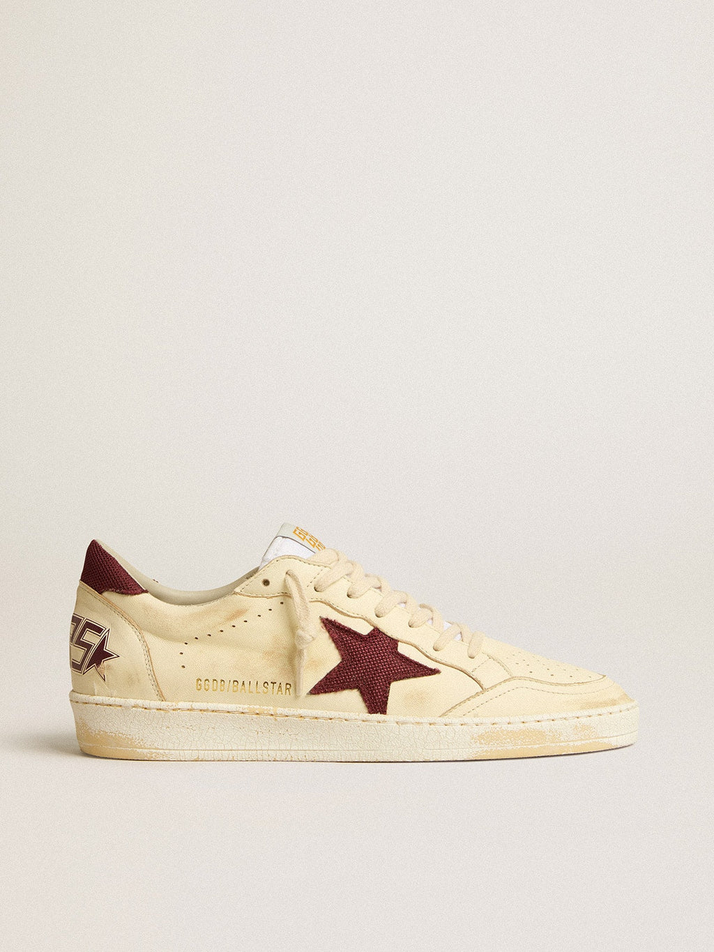 Men's Ball Star en napa beige con estrella y lengüeta en rejilla burdeos