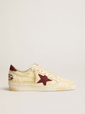 Men's Ball Star en napa beige con estrella y lengüeta en rejilla burdeos