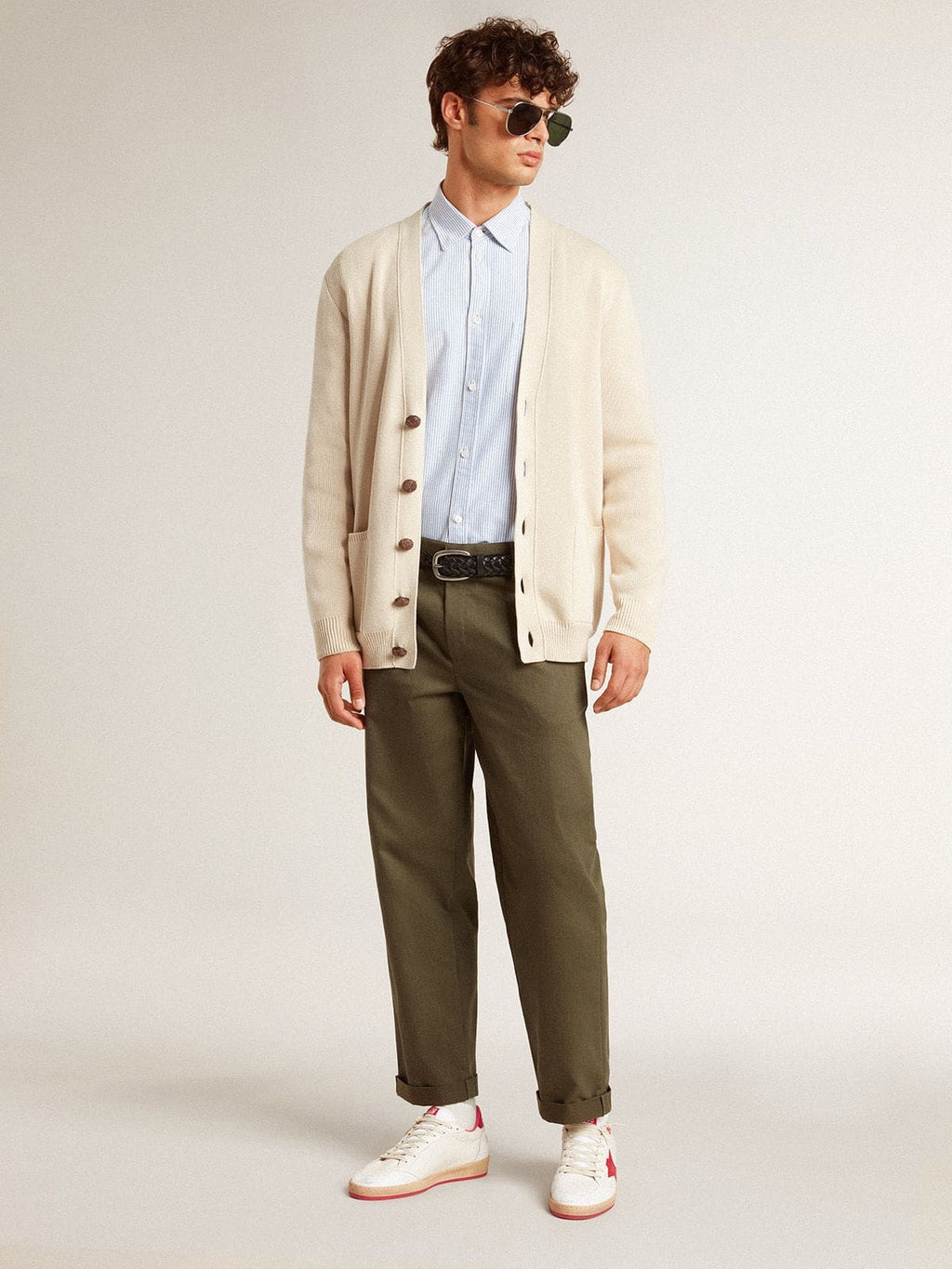 Sneakers Ball Star da uomo in pelle bianca con stella e talloncino rossi