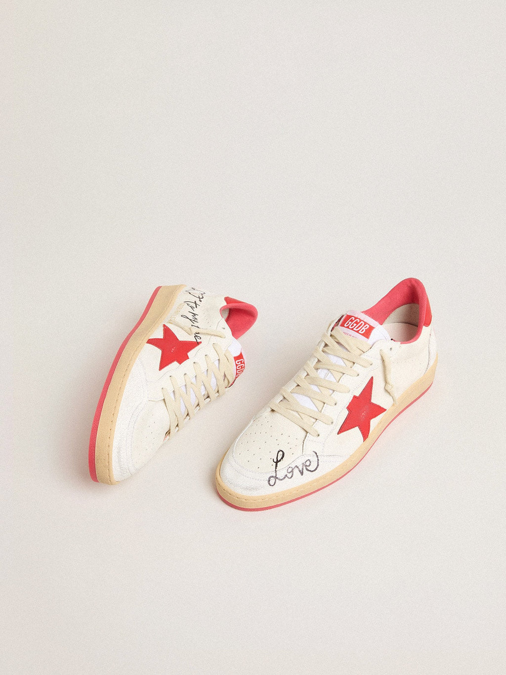Sneakers Ball Star da uomo in pelle bianca con stella e talloncino rossi