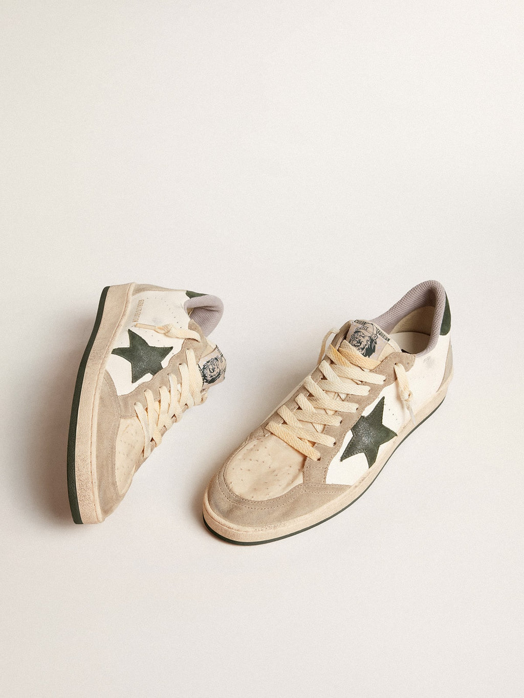 Ball Star LTD da uomo in nappa con stella verde e inserti in suede tortora
