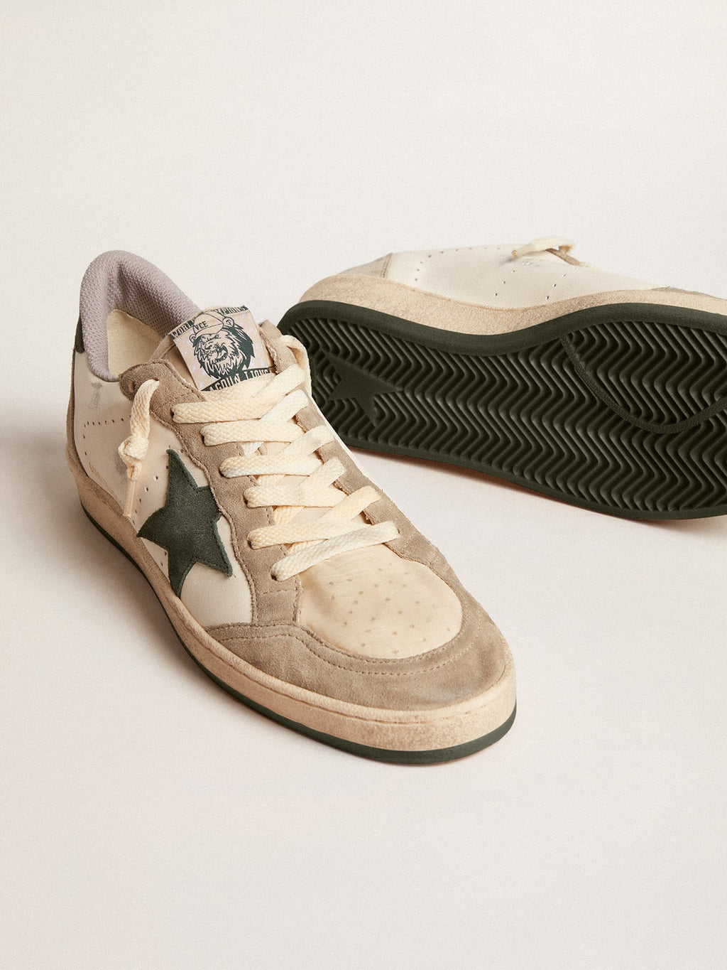 Ball Star LTD da uomo in nappa con stella verde e inserti in suede tortora