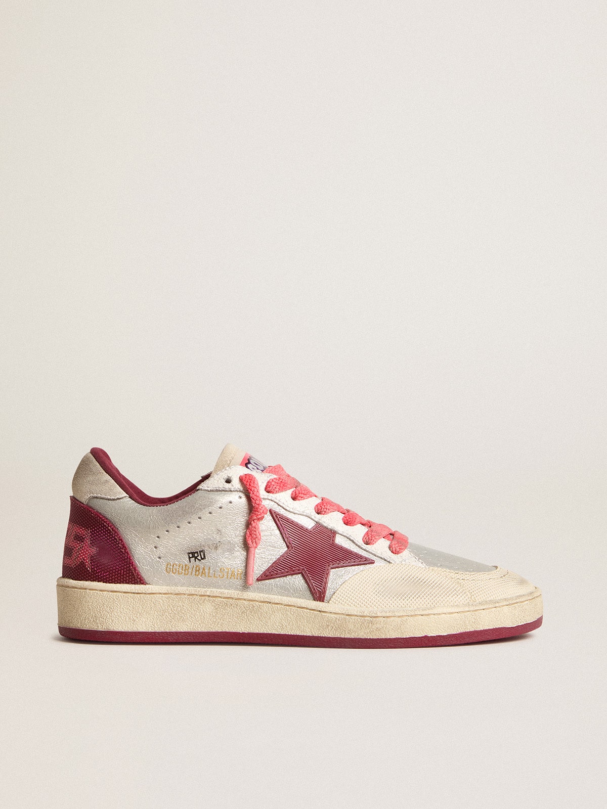 Men's Ball Star Pro in silver crackle leather with burgundy star