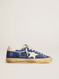 Super-Star in camoscio blu con stella e talloncino in pelle bianca