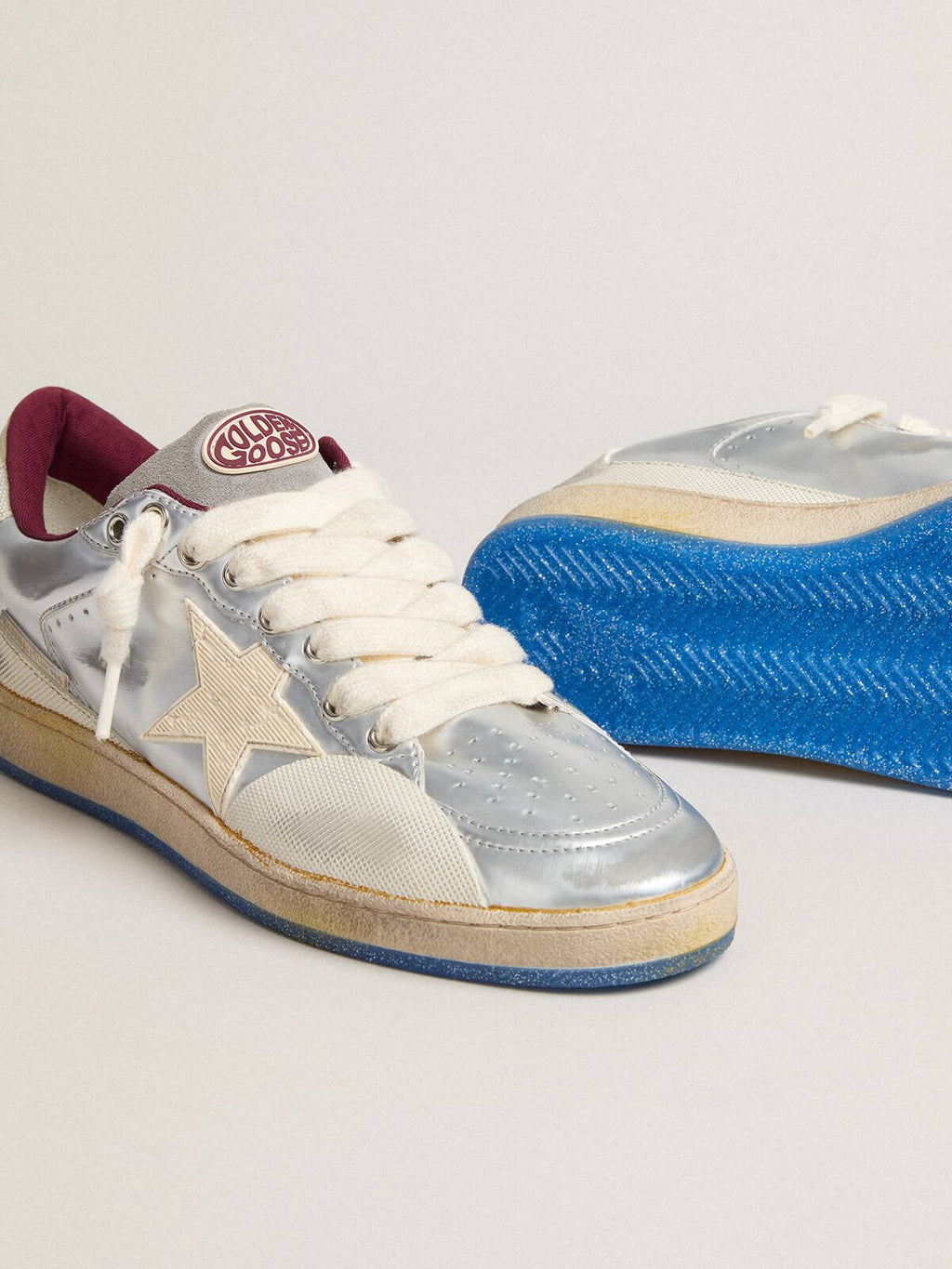 Men's Ball Star Pro in silver metallic leather with cream-colored star