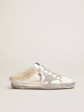 Super-Star Sabots in white leather with shearling lining