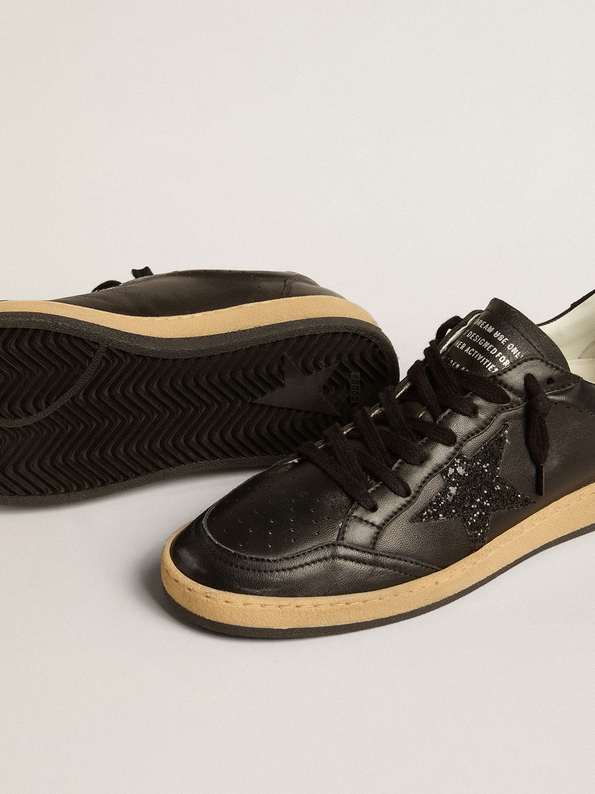 Women’s Ball Star in black nappa with black glitter star and suede heel tab
