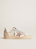 Women's Ball Star LTD in white nappa and pearl suede with mauve leather star