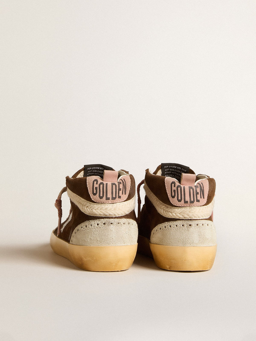 Mid Star LTD in brown suede with silver nappa leather star and cream flash