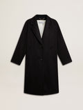 Women's single-breasted black cocoon coat