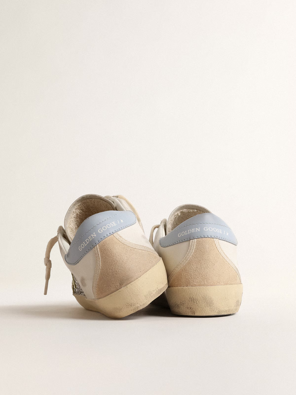 Super-Star Bio-based con glitter argento e stella in pelle gialla