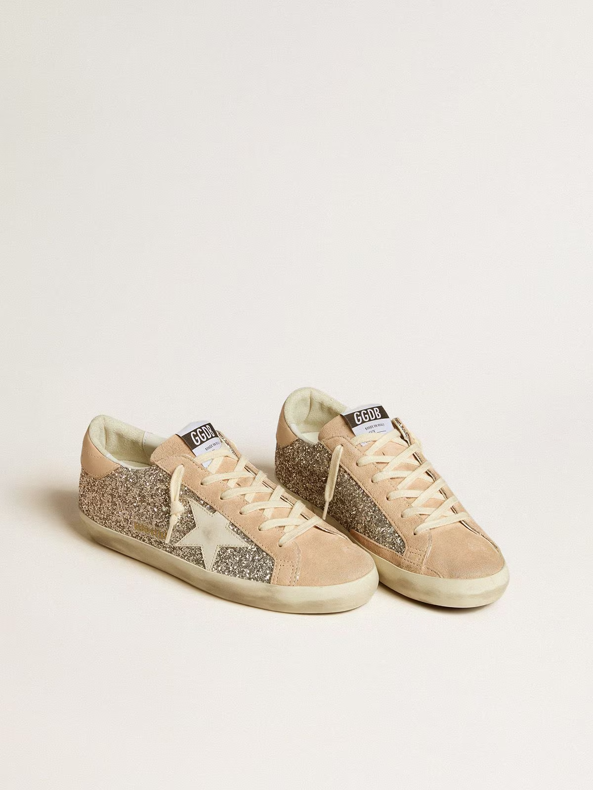 Super-Star Donna in glitter argento con stella e talloncino in pelle