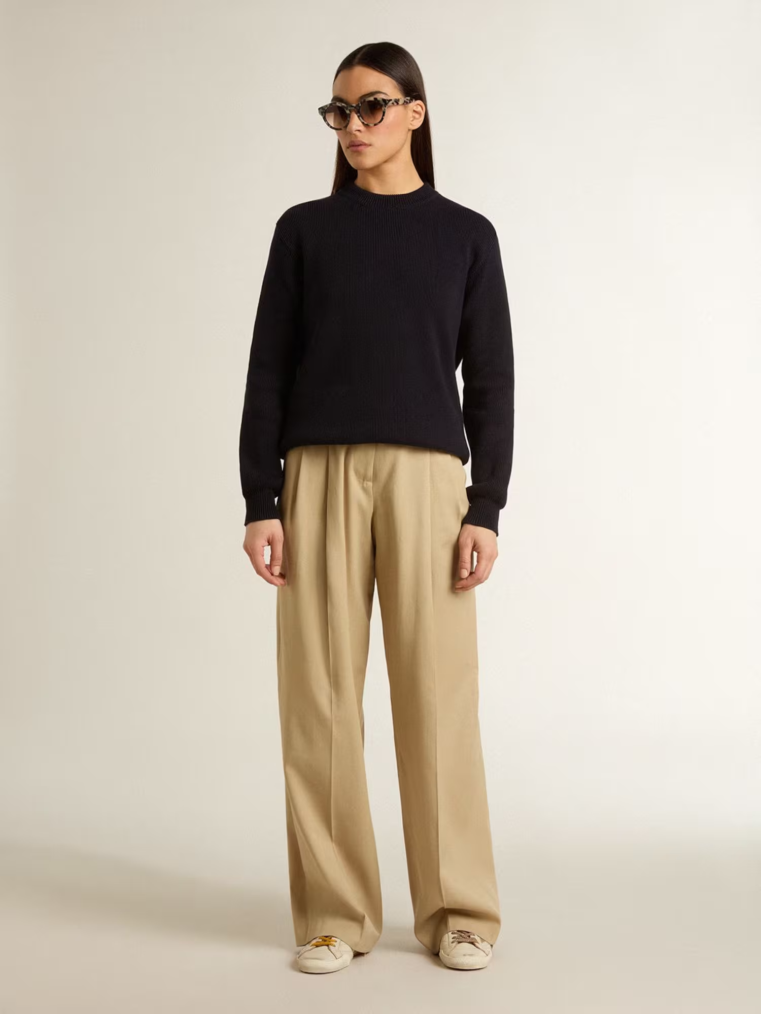 True-Star Donna in nappa bianca con stella oro e talloncino in suede beige